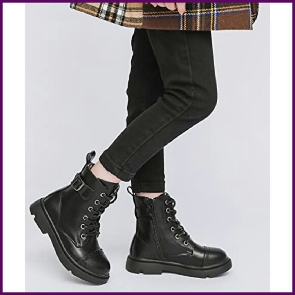 Waterproof Combat Boots Kids Side Zipper Lace Up Mid Calf Outdoor - Picture 3 of 8